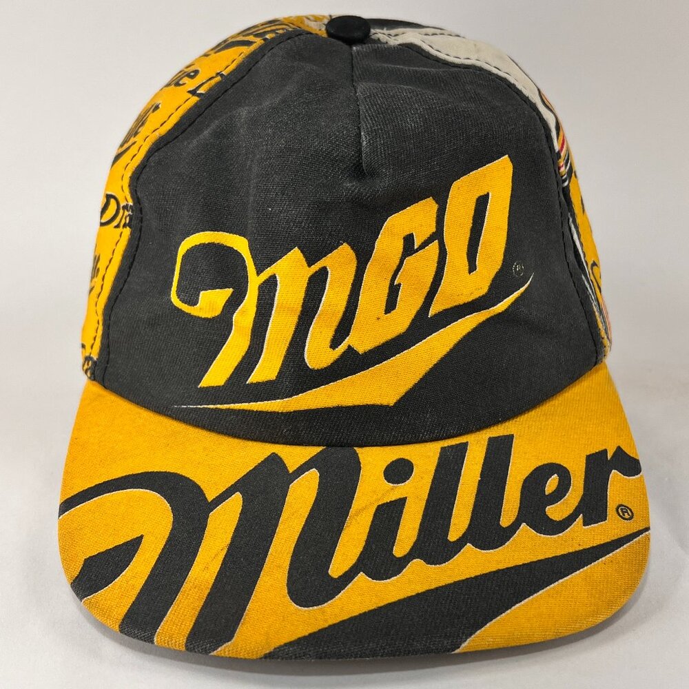 Vtg Miller Genuine Draft MGD Beer Snap Back Hat Cap Yellow Black Adult Mens 80s